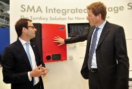 Niels B. Christiansen, CEO of Danfoss (right), in discussion with Pierre-Pascal Urbon, CEO of SMA at Intersolar 2014